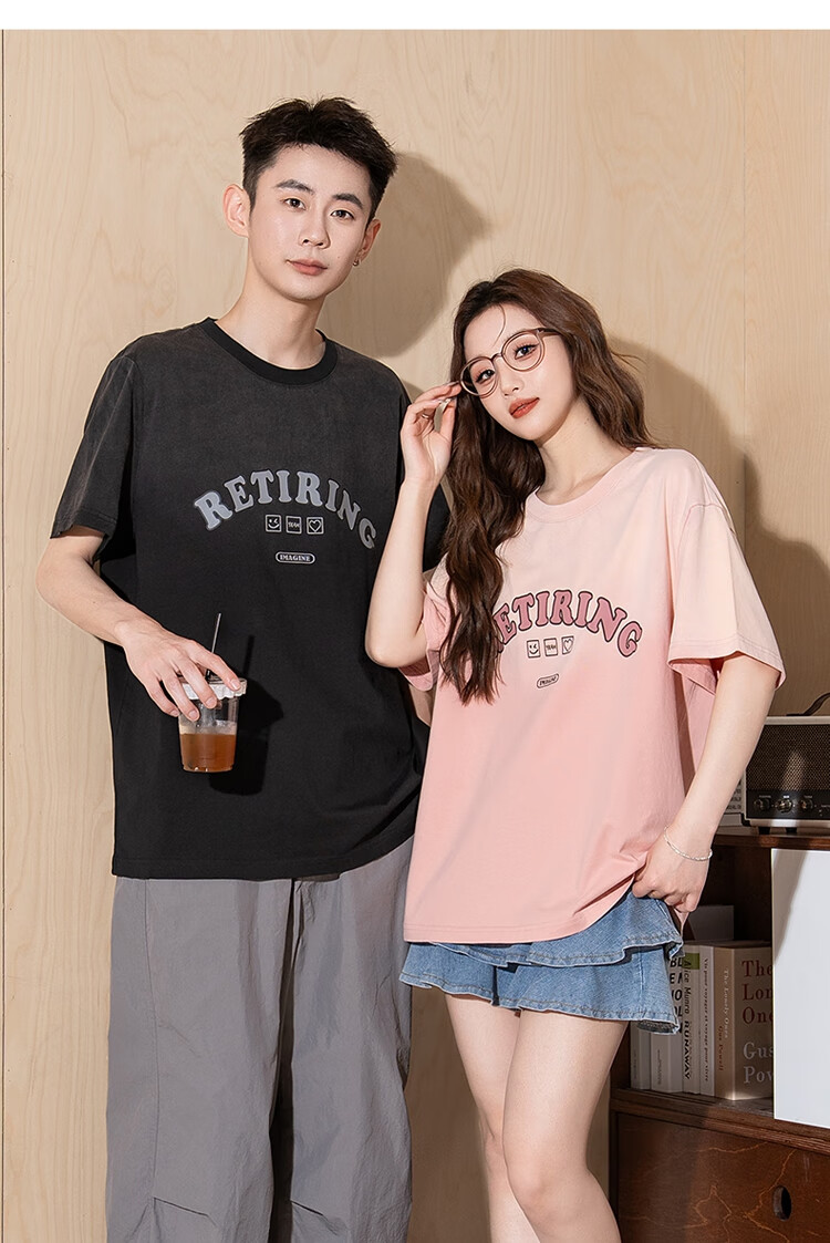 TonLion 2026 Summer New Couple Short Sleeve T-Shirt Unisex Loose Gradient Letter Print Casual Trendy Brand Inner Wear Tee 8