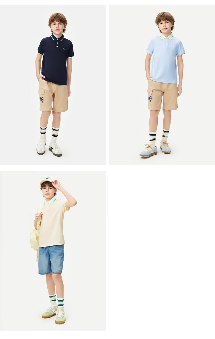Navigare Boys' Polo Shirt, Children's Short-Sleeve T-Shirt, Student Sports Shirt, Antibacterial Breathable Summer Fresh Color-Block Top, Navy Blue, Size 150 2