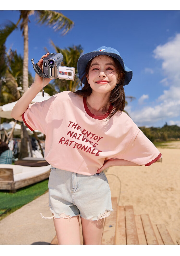 TonLion 2026 Summer Color-Block Crew Neck Short Sleeve Women's T-Shirt Trendy New Hot Style Tee 7