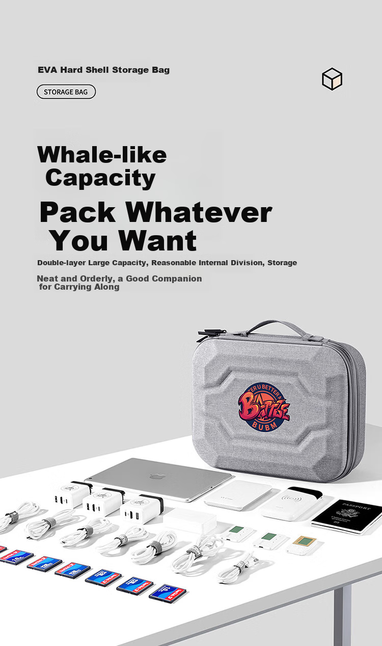 Biyoumei Digital Storage Case, Hard Shell EVA Box, Large Capacity, for Data Cables, Hard Drives, Headphones, And Accessories Organization, Handheld, with Rows 3