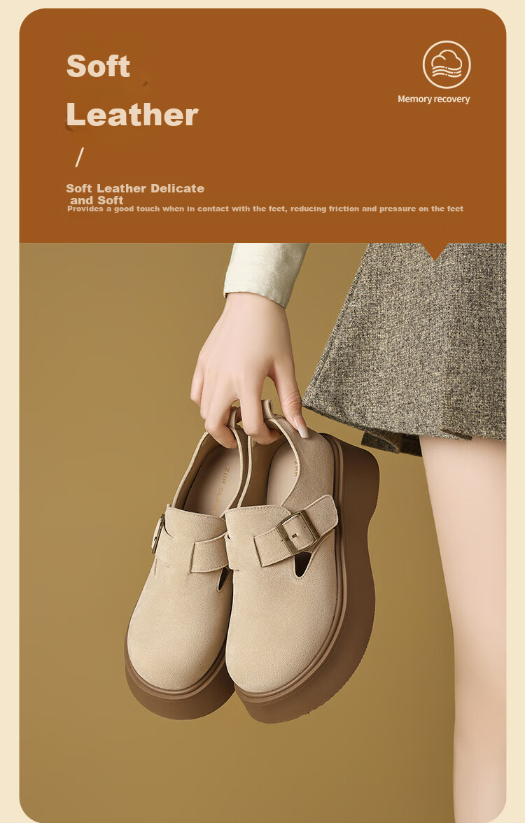 ZHR Retro Birkenstock-Style Shoes for Women, Thick-Soled Height-Increasing Full-Coverage Casual Shoes, Versatile Slip-On Flats AB67F Khaki 39 2