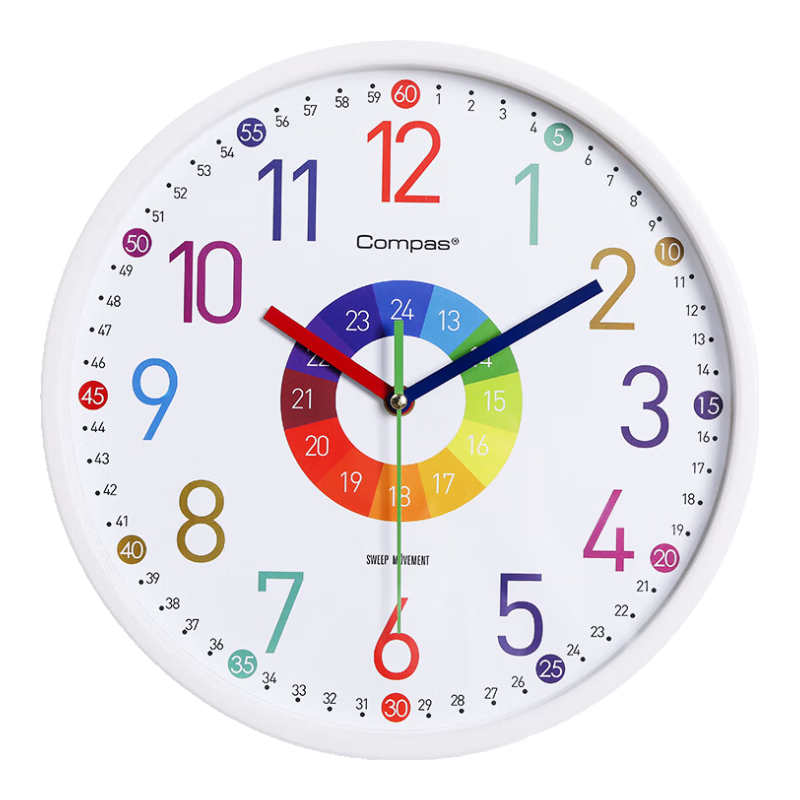 Compas Living Room Wall Clock, Quartz Clock, Wall-Mounted Early Education Children's Learning Clock, 7866 White 30cm