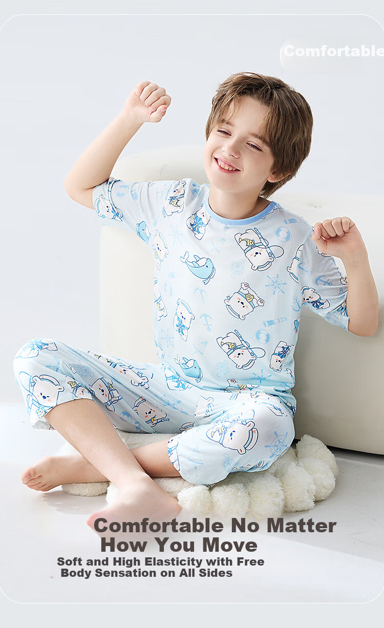 MiiOW Children's Pajamas for Boys [Youkesi + Cool Touch] Summer Thin Air Conditioning Wear Boys' Home Wear Set 6