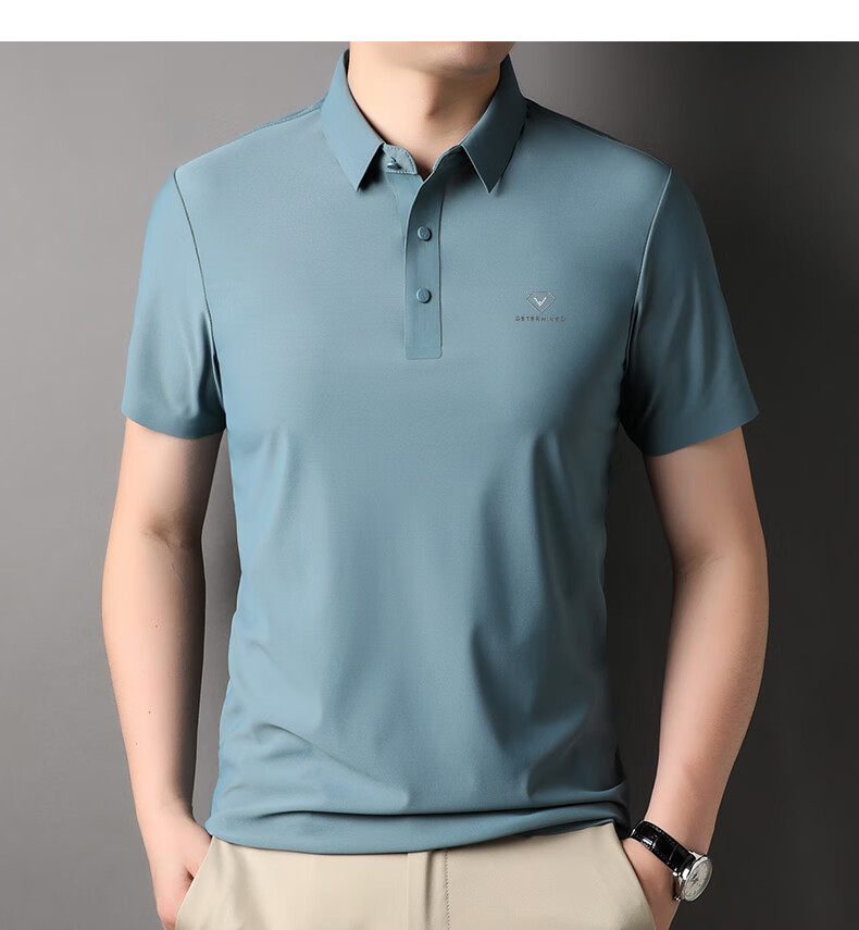 ROMON [Ice Silk High Elasticity + 7A Antibacterial] Sun Protection Short Sleeve Polo Shirt for Men, Summer T-Shirt for Middle-Aged, Cool-Feeling Collared Top 10