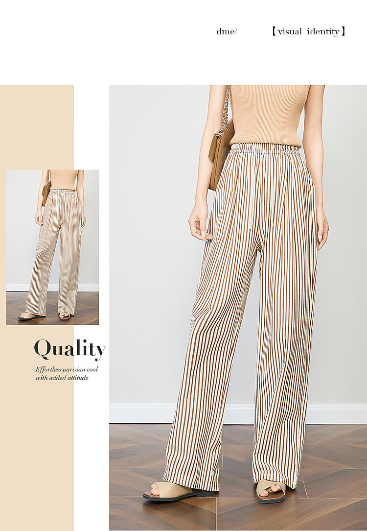 Demana Cloud Cotton Vintage Korean Style Striped Wide-Leg Drawstring Elastic Waist Slimming Women's Casual Pants for Spring and Autumn 19