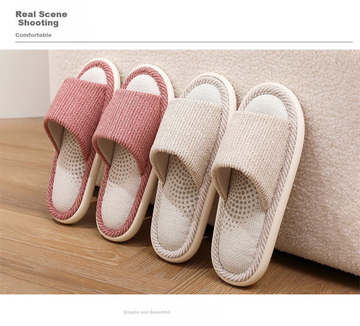 XGGC Four-Season Slippers for Men And Women, Spring And Autumn Indoor Home Use, Mugwort Soft-Soled Breathable Cotton Linen Slippers, Beige, Size 36-37 8