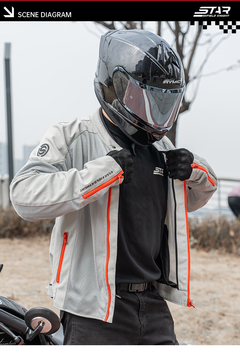 STAR FIELD KNIGHT Motorcycle Riding Jacket for Men, Summer Mesh Breathable Outdoor Motorbike Anti-Fall Top, Gray, Size L 10
