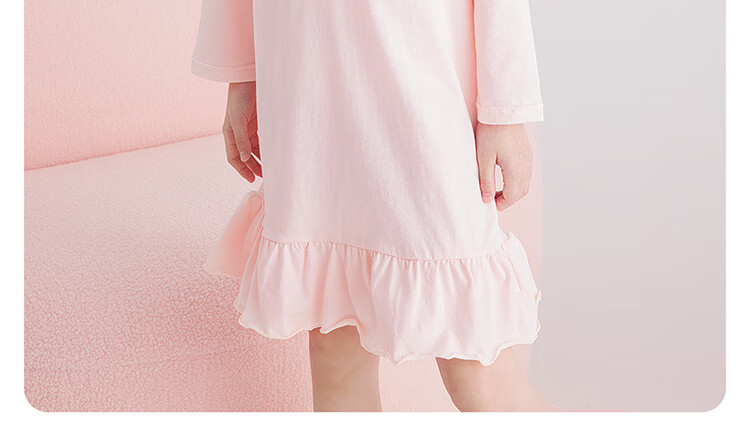 DEESHA Girls' Pure Cotton Long-Sleeve Nightgown, 7A Antibacterial Spring Season, All-Cotton Princess Dress for Older Children, Light Pink Panda, Size 160 22