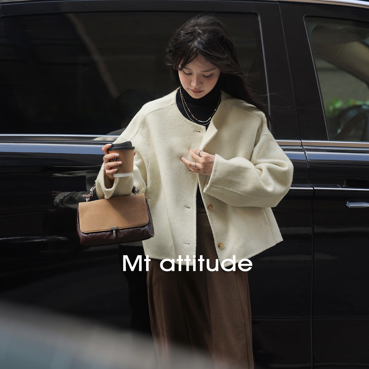 Mt [Cream Waffle] Autumn Collection, Versatile Round Neck Basic Style Double-Sided Casual Solid Color Fashion Short Jacket