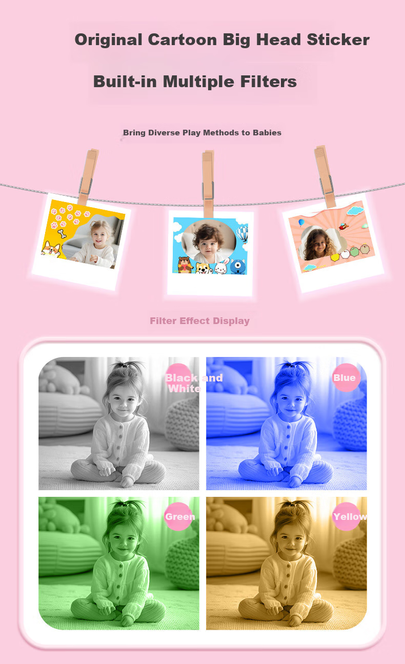 CAREBABY Children's Camera Toy for Ages 3-6, Instant Camera with Photo And Video Function, Birthday Gift for Boys And Girls 4