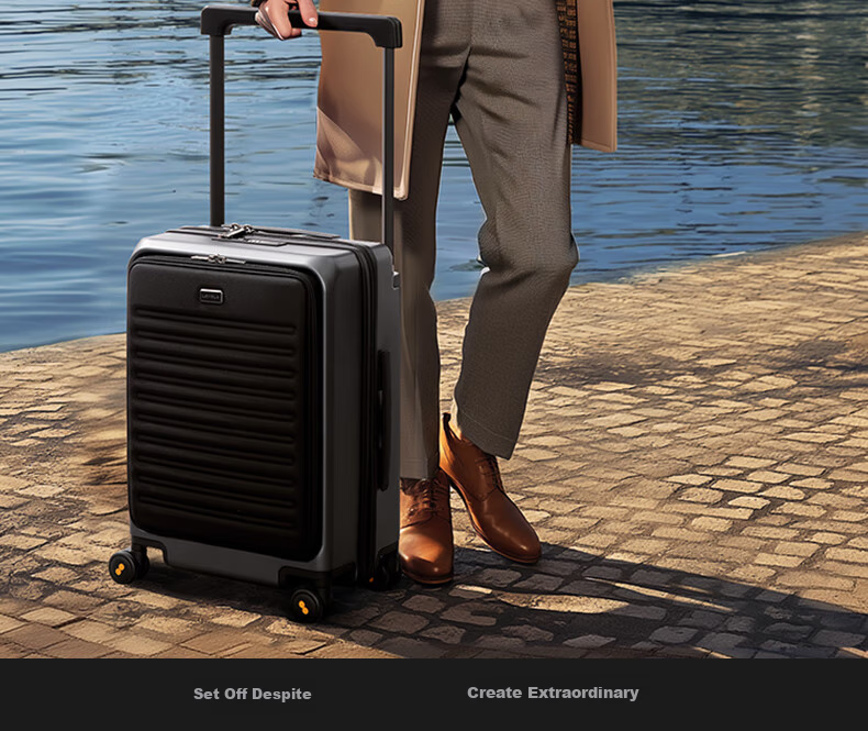 LEVEL8 Suitcase Travel Luggage for Men And Women, Business Carry-On with Front Opening, Wide Handle, Creator Series in Gray 2