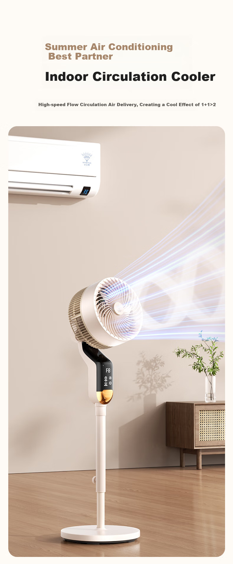 Zuanshipai DC Inverter Air Circulation Fan, AI Voice Remote Control, Electric Fan for Home Use, Bluetooth Smart Timer Fan, Copper Wire Motor, Floor Fan, First-Class Energy Efficiency, FX-EC8X6DQRV 6