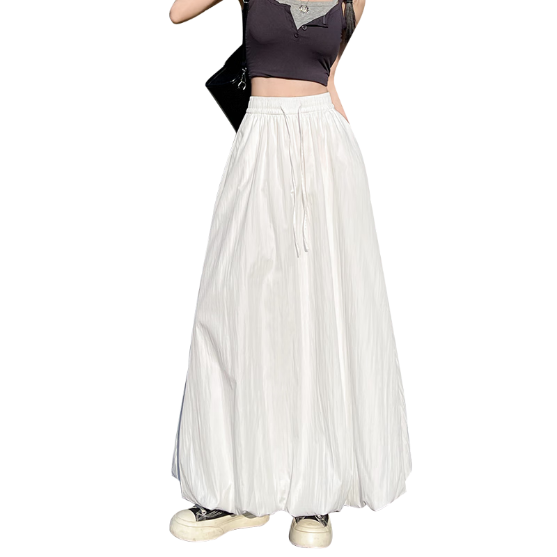 BOPRUIEY A-Line Skirt with Elastic Waist, Spring And Summer Long Flared Skirt for Women, Casual White Midi Skirt for Vacatio