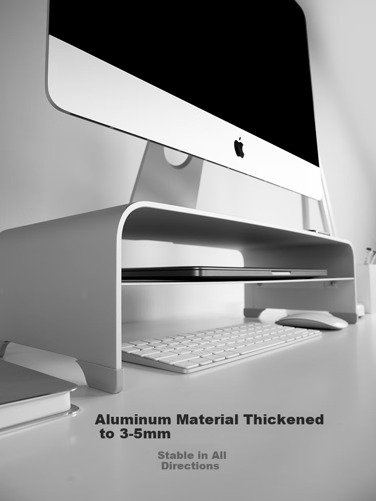 Luwei Monitor Riser Stand, Storage Rack Base, Laptop Stand, Aluminum Alloy Cooling Stand, Keyboard Organizer Shelf, Large Double-Layer Silver - 13cm High ZG1071 4