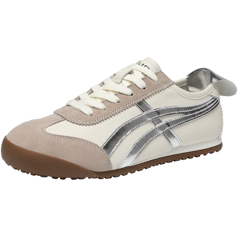 ZHR Dexun Women's Shoes, 2026 New Style White Sneakers for Women, Lightweight Flat-Bottomed Sports Shoes, BT102PP, Beige And Silver, Size 38