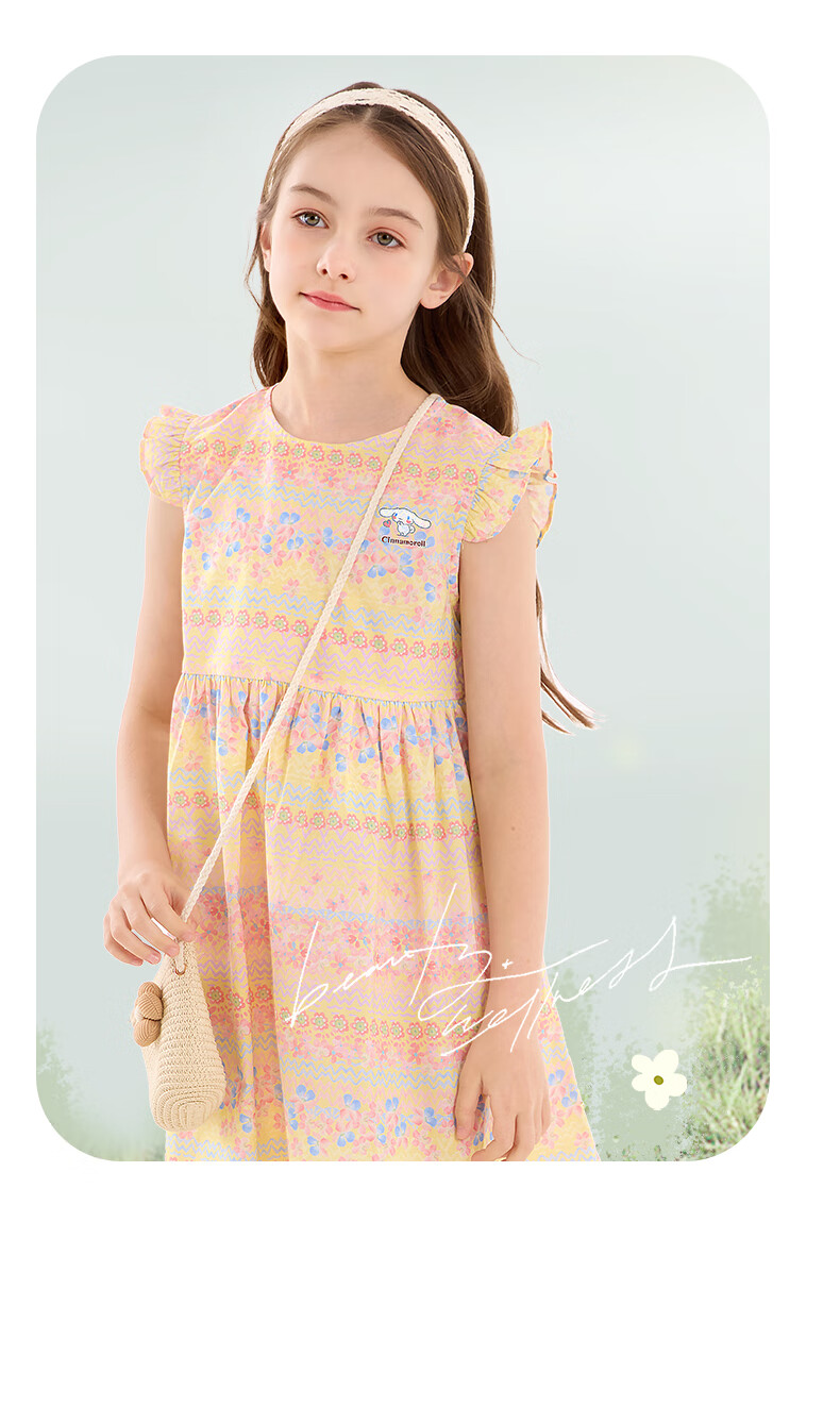 Hello Kitty Girls' Summer Dress, Stylish Children's Cotton Dress, Loose Floral Print for Older Girls, GG010 Yellow Orange, Size 170 9