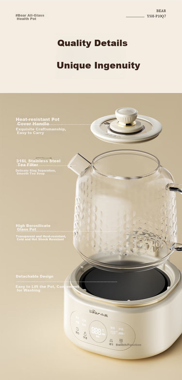 Bear Health Pot, 3L Large Capacity, Faucet Water Kettle, Flower Tea Container, Pure Glass Constant Temperature Pot for Brewing Tea, Integrated Heat Preservation, Baby And Maternal Use Boiling Kettle, ZDH-F30F1 14