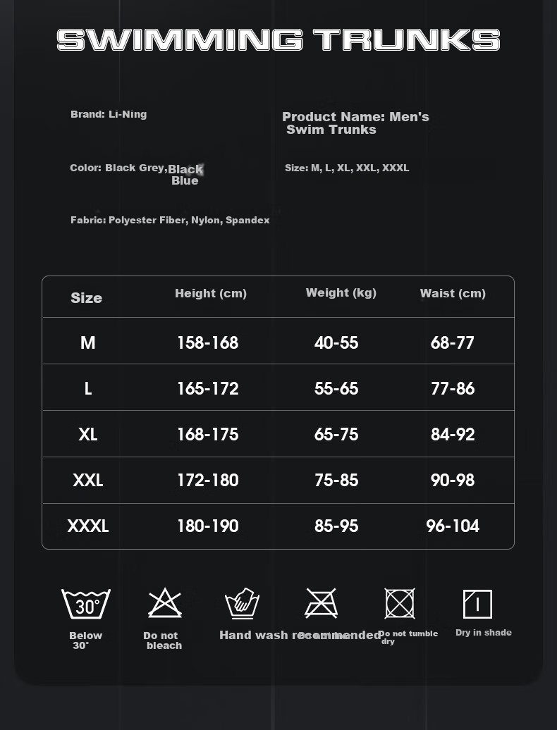 Li-Ning Swimming Trunks for Men, Printed Knee-Length Anti-Embarrassment Swim Shorts, Hot Spring Swimwear, 0051 Black-Gray, XL 8