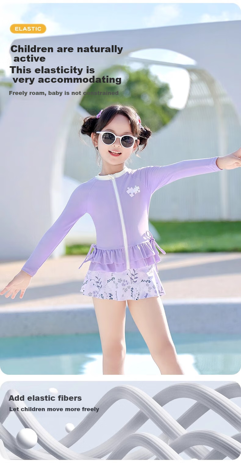 Huili Children's Swimsuit, Girls' Two-Piece Set, for Small to Large Kids, Baby Hot Spring Play Swimming Three-Piece Set, 35150 Off-White 2XL 4
