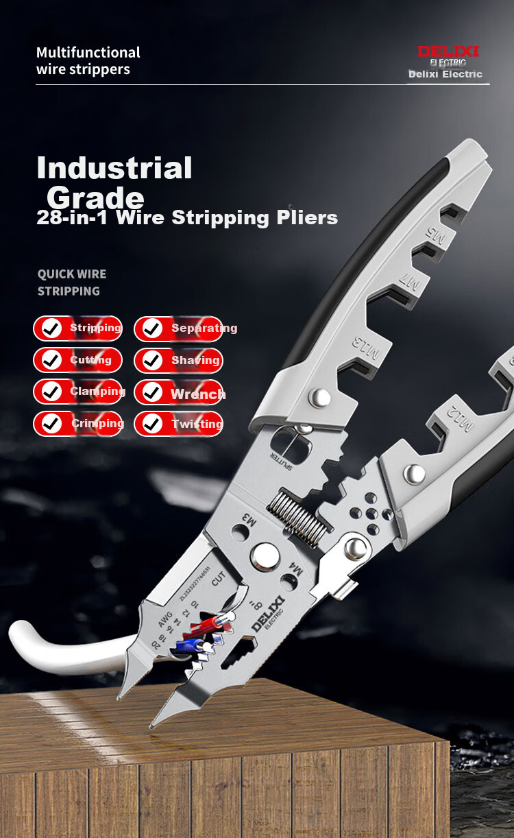 DELIXI ELECTRIC Wire Stripping Pliers, Electrician's Multi-Function Wire Cutter, Cable Crimper, Professional Electrician's Cable Scissors, 28-In Set with Voltage Tester 3