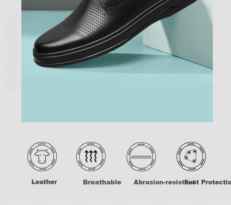 Goldlion Men's Business Casual Shoes Perforated Breathable Sandals Comfortable Durable Leather Shoes G508320203AAD Black Size 44 2