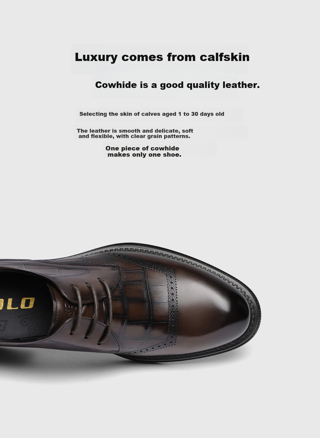 VOLO Rhinoceros Business Formal Leather Shoes, British Style Derby Shoes, Men's Casual Shoes, Black, Size 42 4