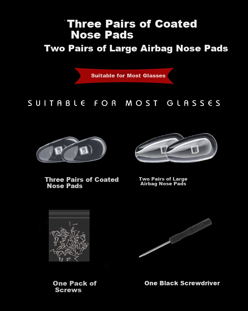 SooGree Eyeglass Nose Pads, Air Cushion Bag, Rubber-Coated Metal Core, Comfortable Non-Slip Accessories, Repair Tool Kit GP005 8