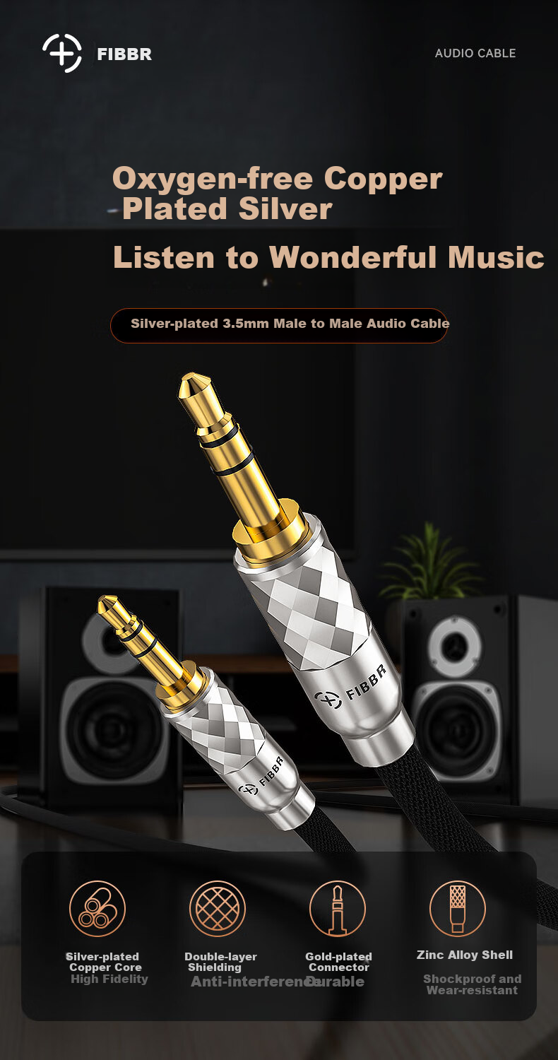 FIBBR 3.5mm Audio Cable AUX Audiophile Silver-Plated Male to Male Phone Headphone Car HIFI Speaker Connection Cable 10 Meters 1