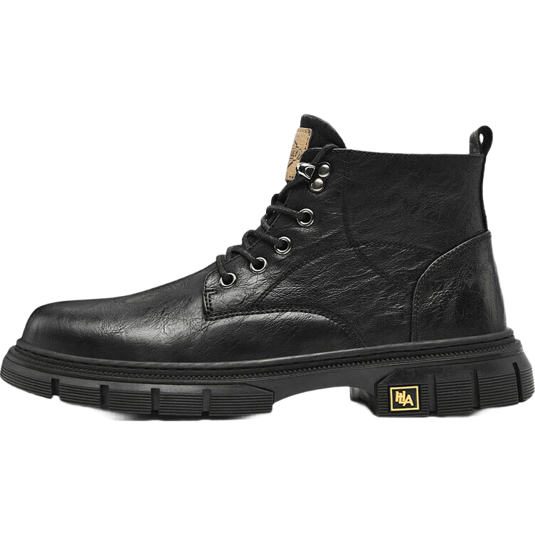 HLA Men's Martin Boots Outdoor Retro Casual Autumn Winter Work Shoes HAAGMM4AB20408 Black Fleece Lined Size 39