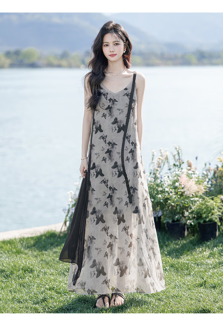 Cypress Long Dress 2026 Summer New Women's Loose Elegant Flared Slip Dress 1
