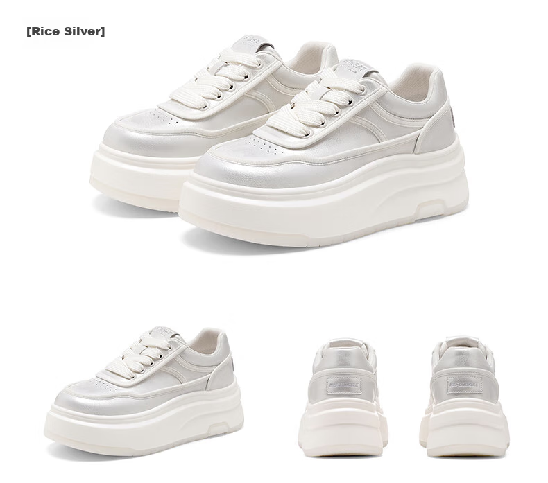 St&Sat Thick-Soled White Sneakers for Women, 2026 New Summer Style, Height-Increasing for Petite Figures, Fashionable Versatile Casual Skateboard Shoes, Lightweight Athletic Shoes 14