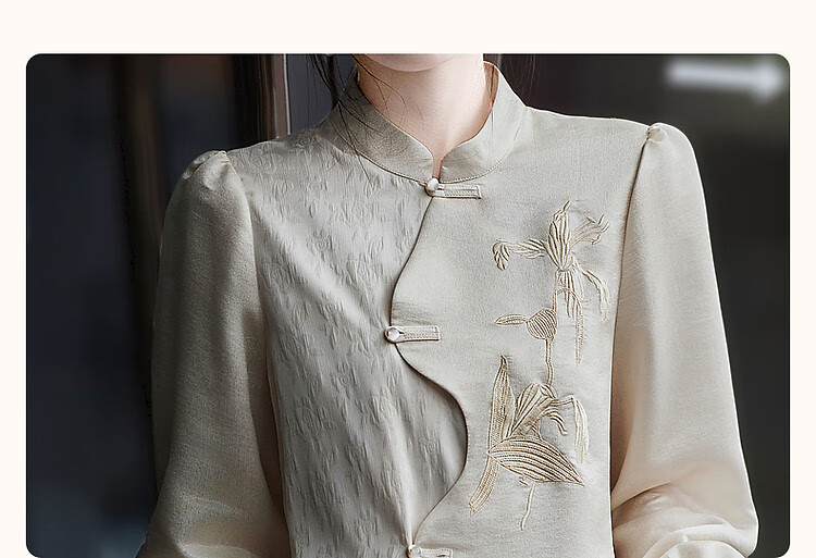Dme [Gentle Oriental Beauty] Autumn Chinese-Style New Shirt with Stand Collar, Slanted Placket, Frog Buttons And Embroidery, Women's Blouse Top 4
