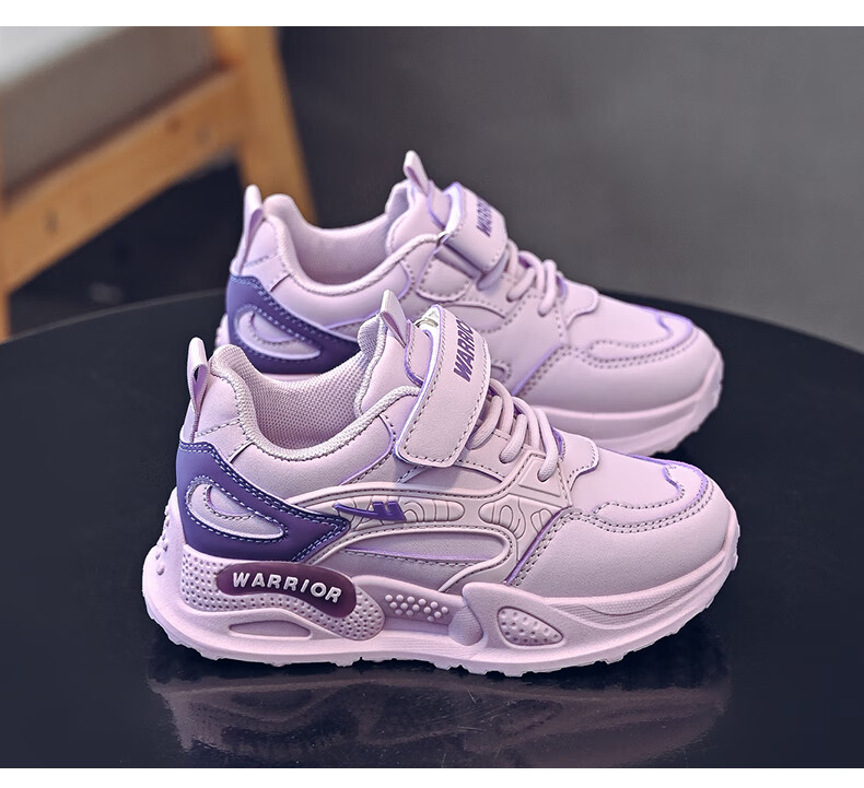 Warrior Girls' Sports Shoes Spring and Autumn Magic Tape Lightweight Children's Running Shoes WZ(CL)-0831 Gray/Purple Size 32 2