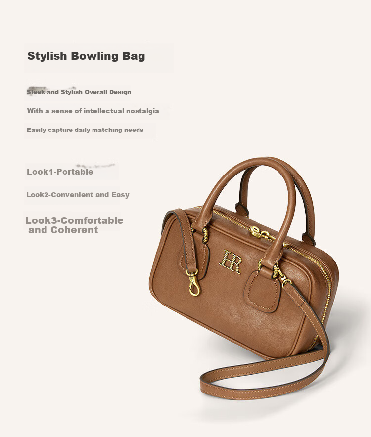 HR Women's Handbag, Shoulder Crossbody Bag, Ladies' Tote Bag, Vegetable-Tanned Cowhide Boston Bag, Handheld Bag, Birthday Gift for Wome 8