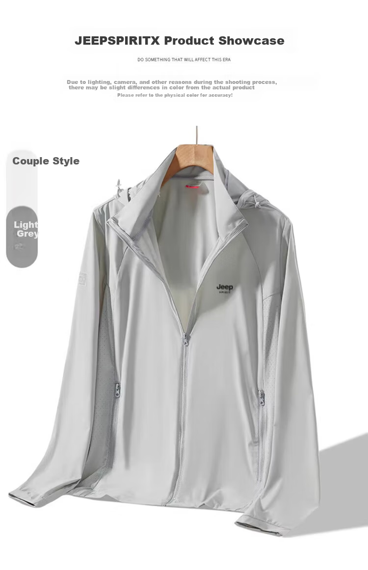JEEP SPIRIT Ice Silk Sun Protection Jacket for Men, Summer UV-Resistant Outdoor Lightweight Breathable Couple's Sun Protection Coat 12