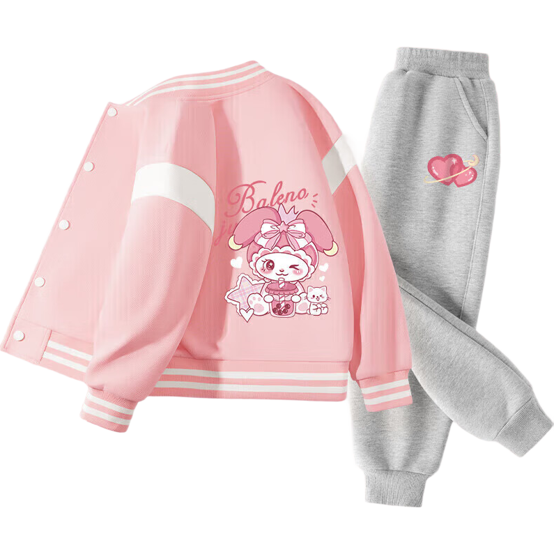 Baleno Girls' Spring And Autumn Outfit, 2026 Style, Older Girls' Color-Block Baseball Jacket, Children's Casual Pants Set, Two-Piece Suit