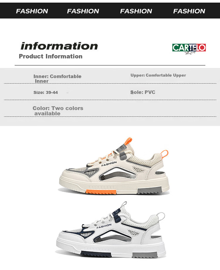 CARTELO Men's Sandals, Summer Beach Shoes, Men's Mesh Hollow Breathable Casual Shoes 3