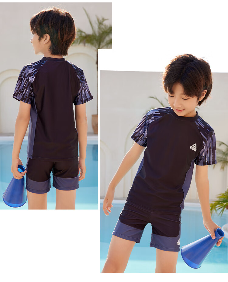 Peak Kids Boys Swimwear Boys Two-Piece Swimsuit Gray Black Size 150 3
