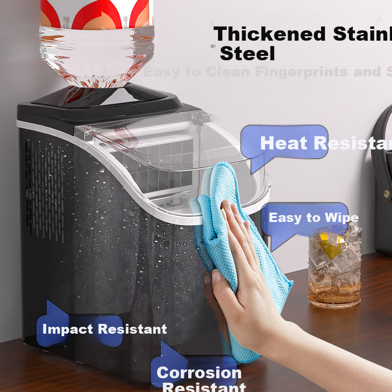 Hicon Ice Maker, Home Small Cube Ice Machine, Automatic Ice Cube Making, Antibacterial Timer, Stainless Steel Ice Maker