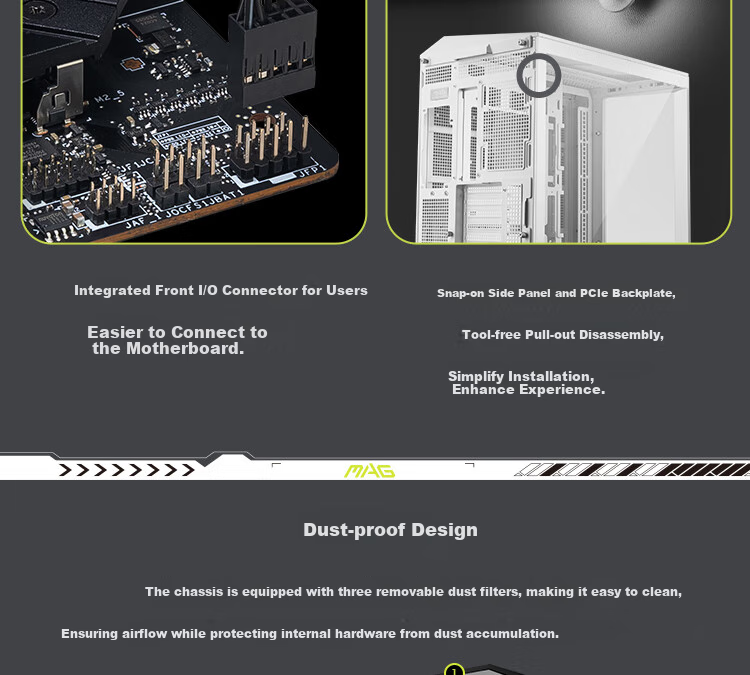 MSI Black Blade PLUS MAG PANO 100L PZ Panoramic View Computer Case (360mm Liquid Cooling/ATX Rear Mounting/Supports E-ATX Motherboard/Supports 50mm Graphics Card) 11