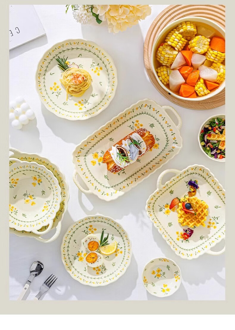CERAMICS Ceramic Tableware Set, Underglaze Painted Bowls, Plates, And Chopsticks, Fresh Home Style, Housewarming Gift, Spring Cute Design, 12 Pieces 2