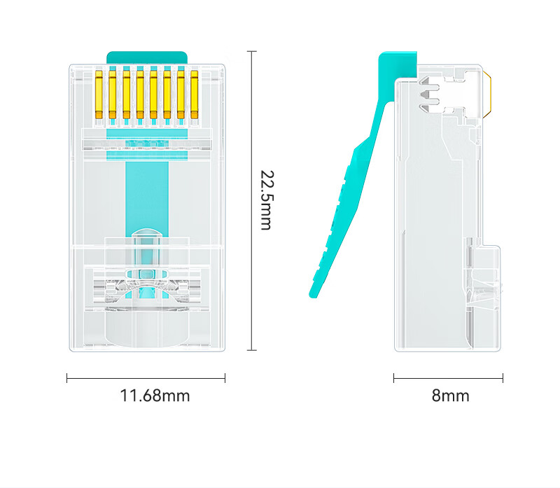 SAMZHE Category 7 Crystal Head RJ45 Shielded Network Crystal Connector, Engineering Grade 50U Gold-Plated Gigabit Network Cable Connector, Category 7 Network Cable Connector, 10 Pieces WJ7010U 11