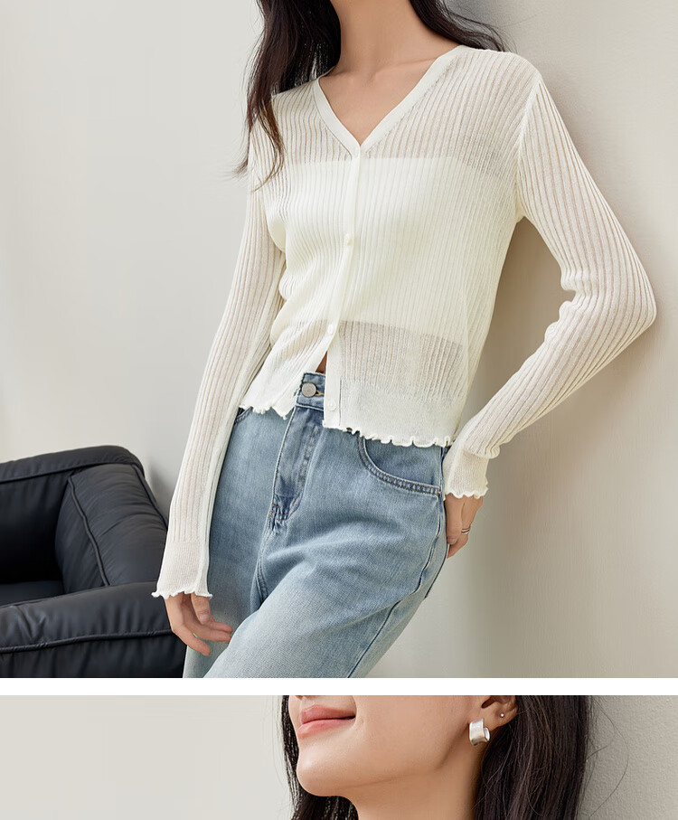Shangdubila Casual Vacation Style Knitted Cardigan Women Spring V-Neck Slim Thin Shirt Ballet Pink One Size 5