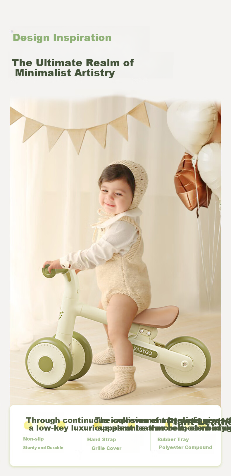 BG-BABYGO Children's Balance Bike for Ages 1-3 Four-Wheel Scooter Toddler Walker Pedal-Free Glider Toy, Ruby Red 1