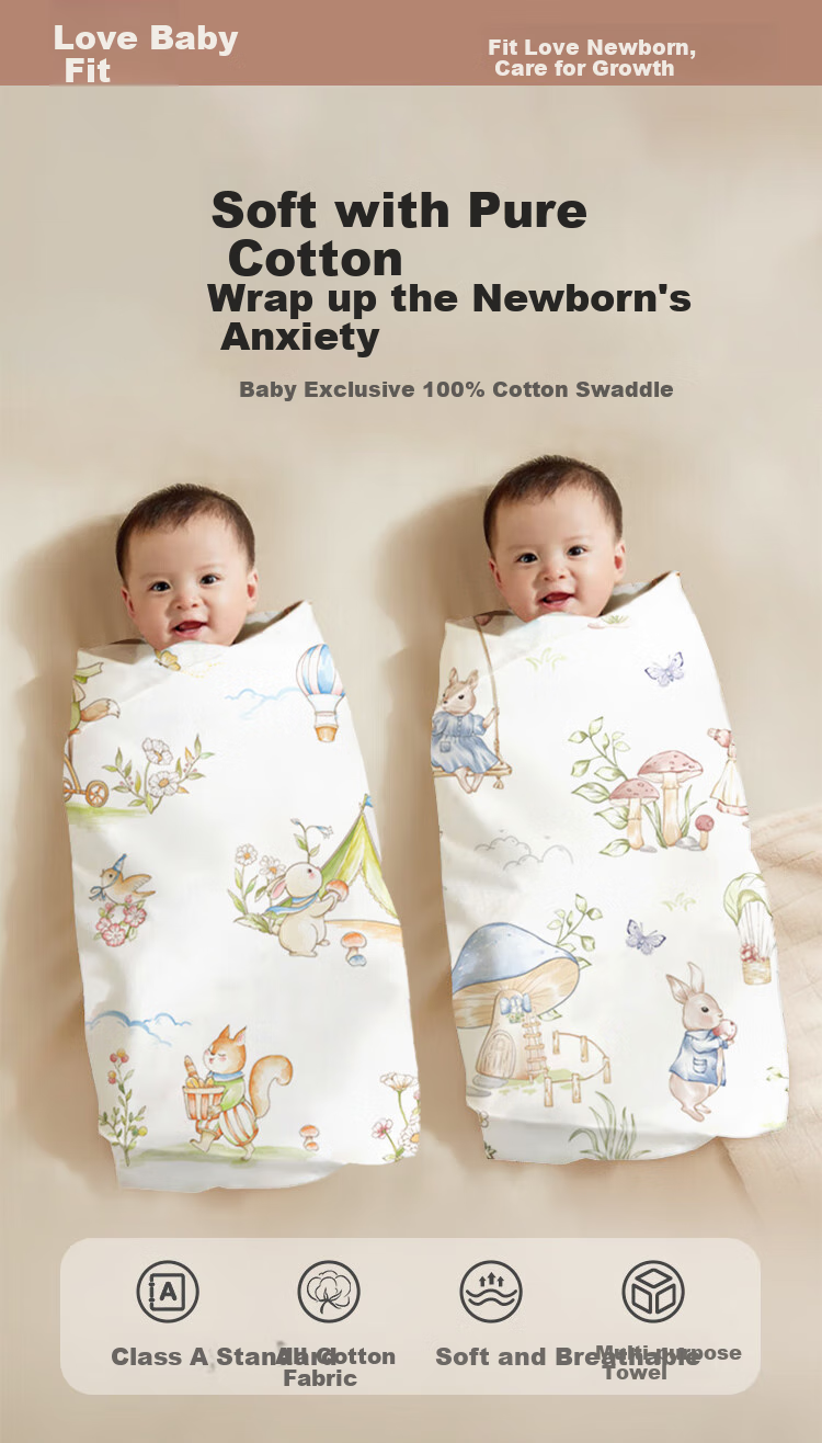 Aibaoshi Baby Swaddle, Pure Cotton, Newborn Hospital Wrap, Anti-Startle Blanket, Miitu Private Language, S866 1