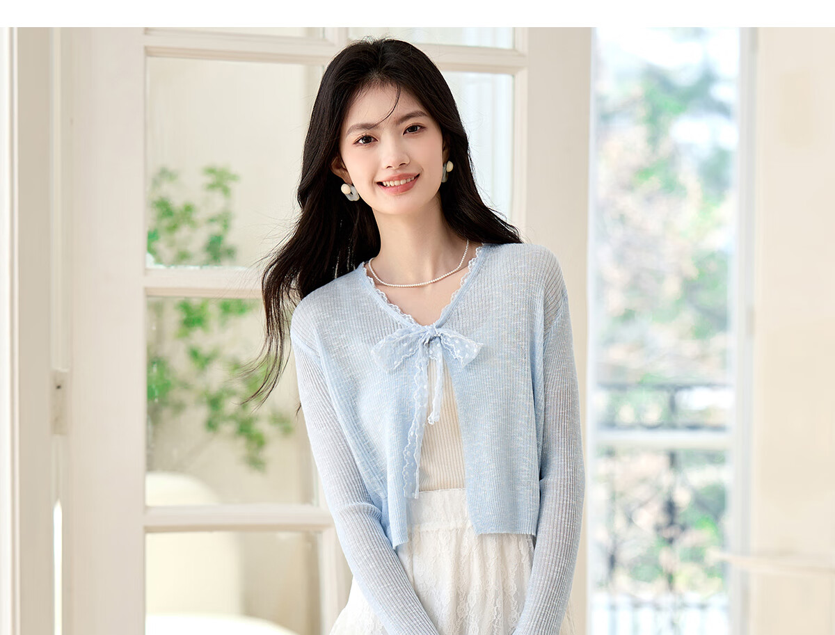 Pincai Women's Summer Ice Silk Lace Tie Cardigan Thin Shawl Air Conditioning Shirt P52Z070 66