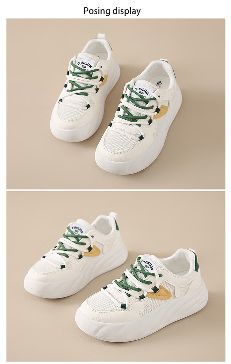 TonLion Women's Spring Summer Student Sneakers Thick Sole Height Increasing Casual White Green Shoes Size 40 16