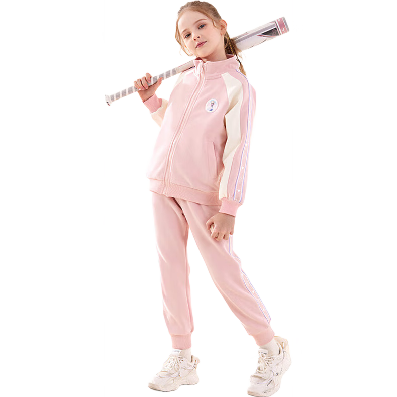 Disney Children's Sportswear Set, Girls' Spring And Autumn Outfit, Kids' Baby Jacket Two-Piece Set, Children's Clothing, Z20231 Pink, 160