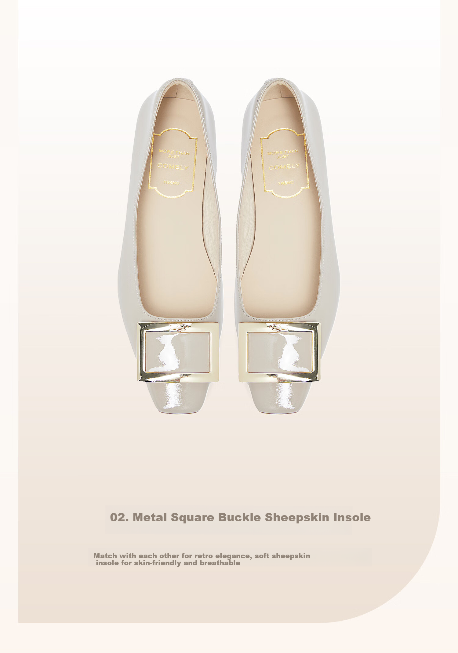COMELY Square Buckle Low-Cut Flats for Women, Spring And Summer New Style Genuine Leather Versatile Flat Shoes to Match Dresses, Pink Apricot Color, Size 39 7