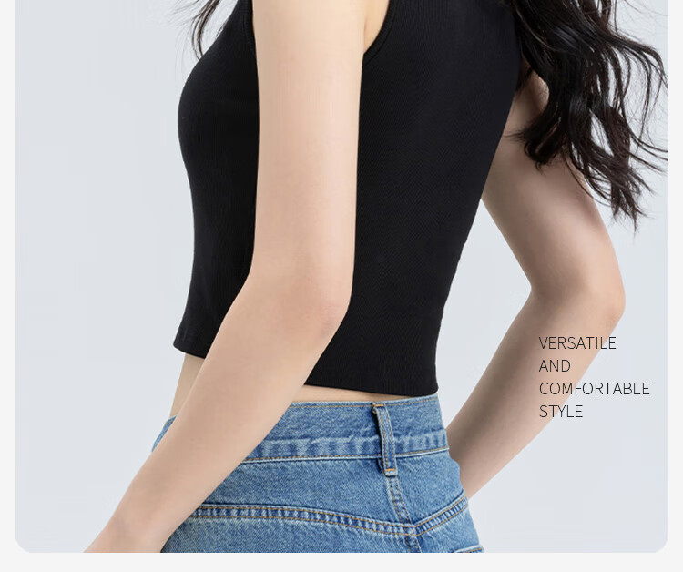GUJIN Hollow-Out Camisole Tank Top for Women, Summer Short Style with Built-In Bra Pads, Inner Wear Undershirt, Black, L, 115-135 Ji 3